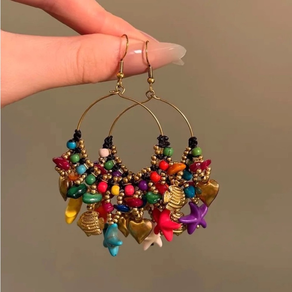 Multicolor Beaded Statement Earrings - image 2